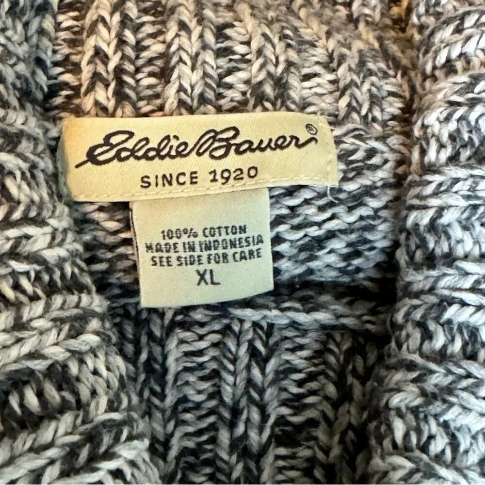 Eddie Bauer Cotton Grey Black Chunky Knit Turtleneck Sweater Size S - Picture 3 of 6
